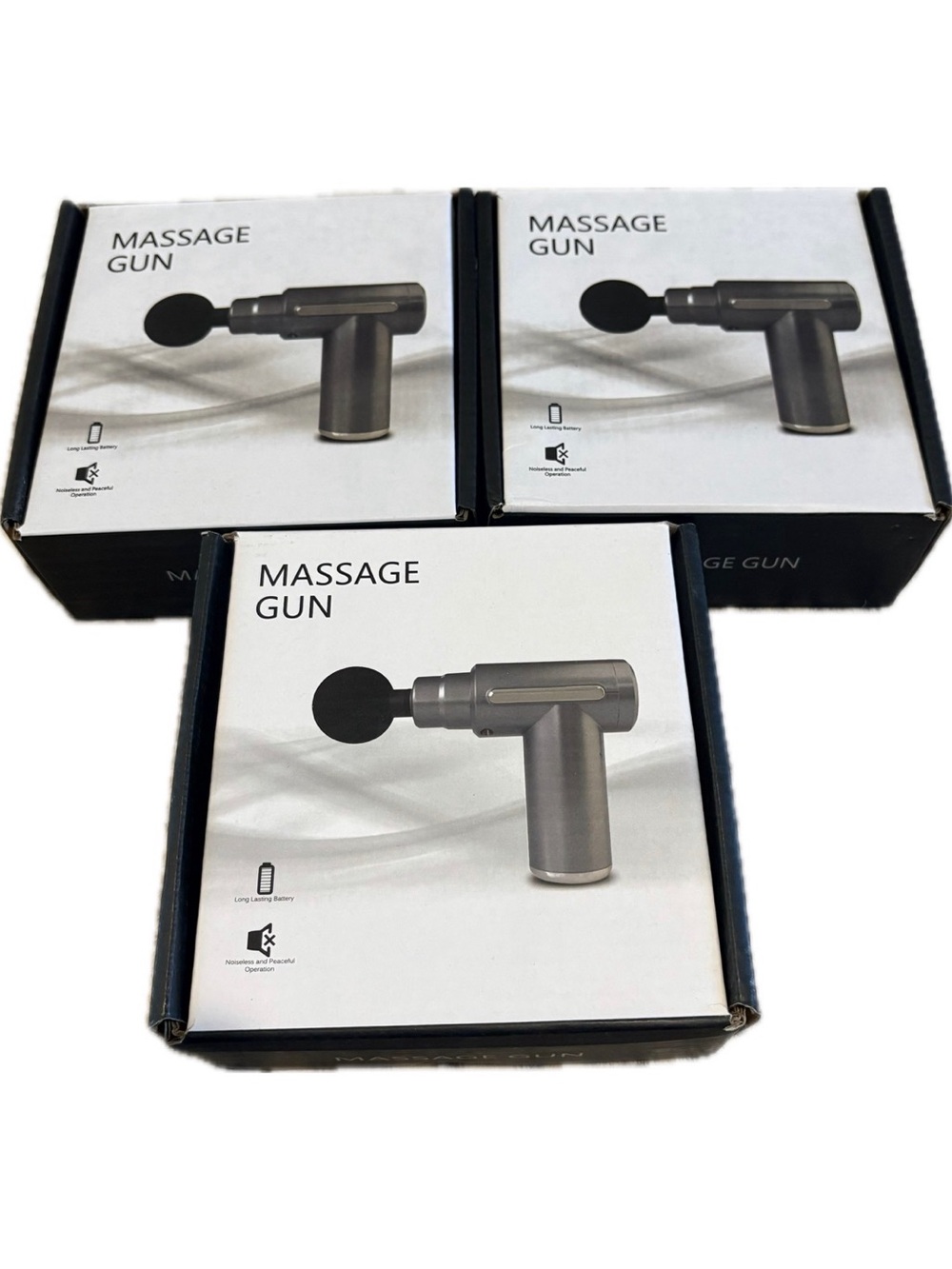 Bundle of 3 Massage Gun Percussion Massagers- Gray with 4 Heads